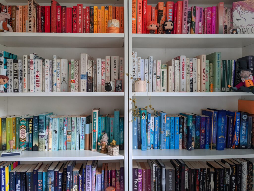 rainbow bookshelves